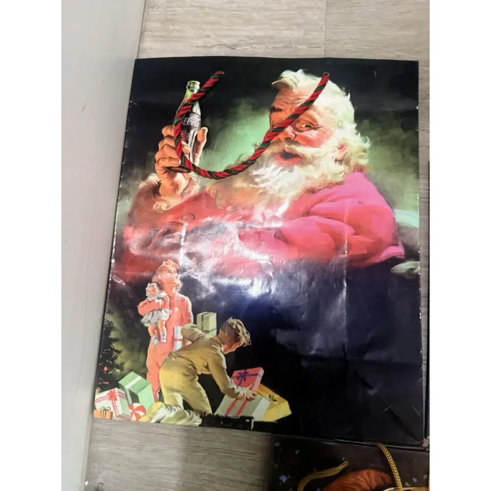 Vintage Coca-Cola Gift Bag Lot Santa Ladies Advertising Tissue Paper 7pc